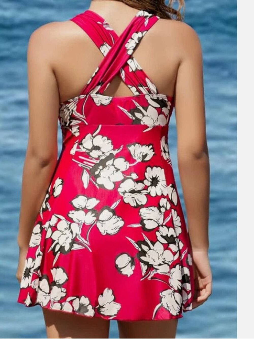 Floral Pink One-Piece Swim Dress - Picture 2 of 10